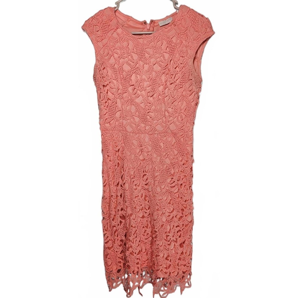 New York & Company Coral Pink Floral Lace Sheath Dress Sleeveless Size 0 Elegant
